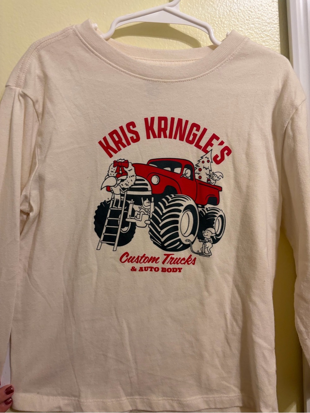 Holiday Time Cream Long-Sleeve Tee with Red Truck Graphic